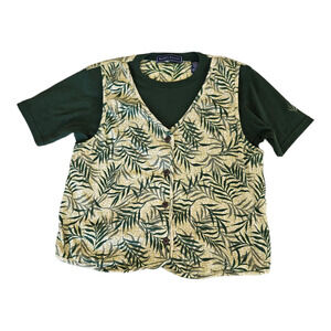 Karen Scott Medium Green And Yellow Short Sleeve Shirt